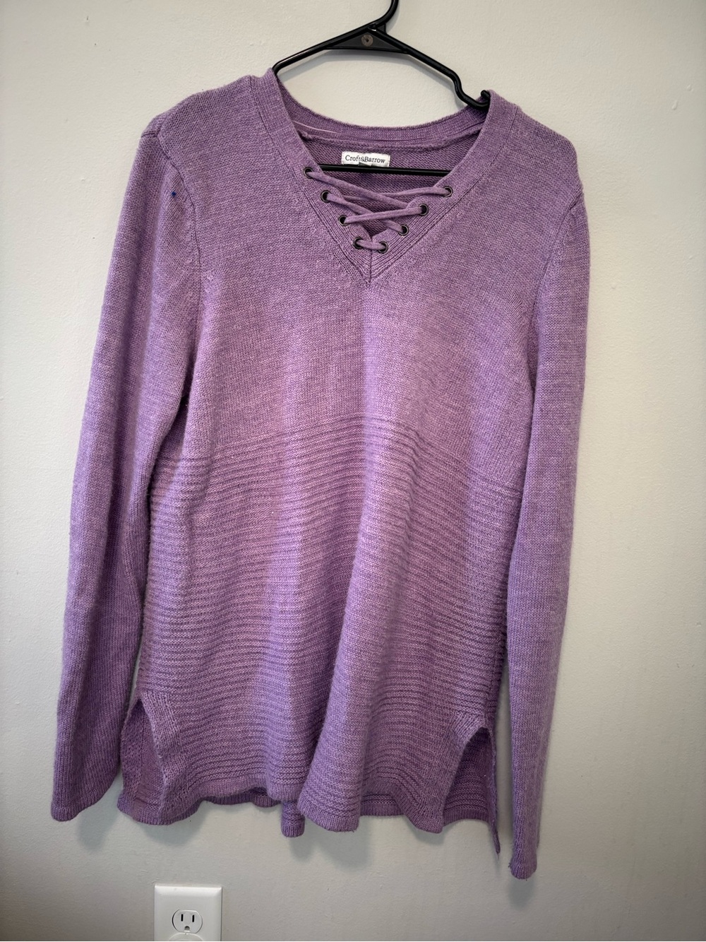 croft & barrow Lavender Lace-Up V-Neck Sweater